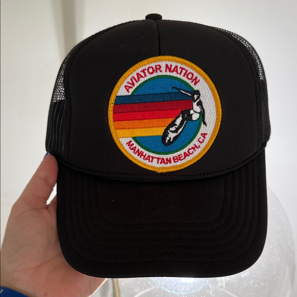Aviator Nation Black Hat with Rainbow Patch